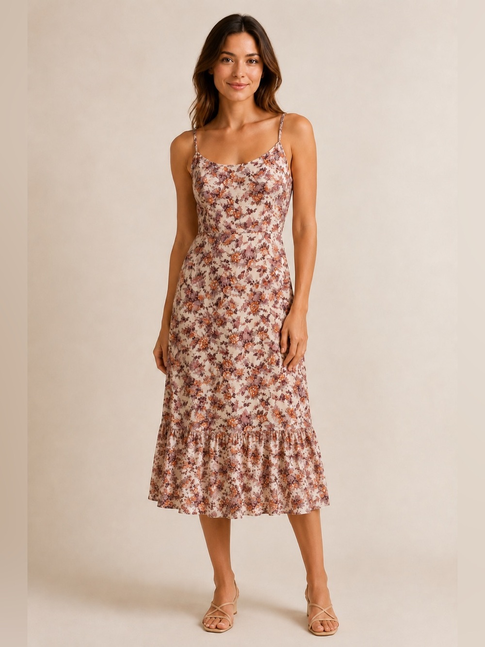 Floral Crinkle Slip Midi Dress in Neutral Floral